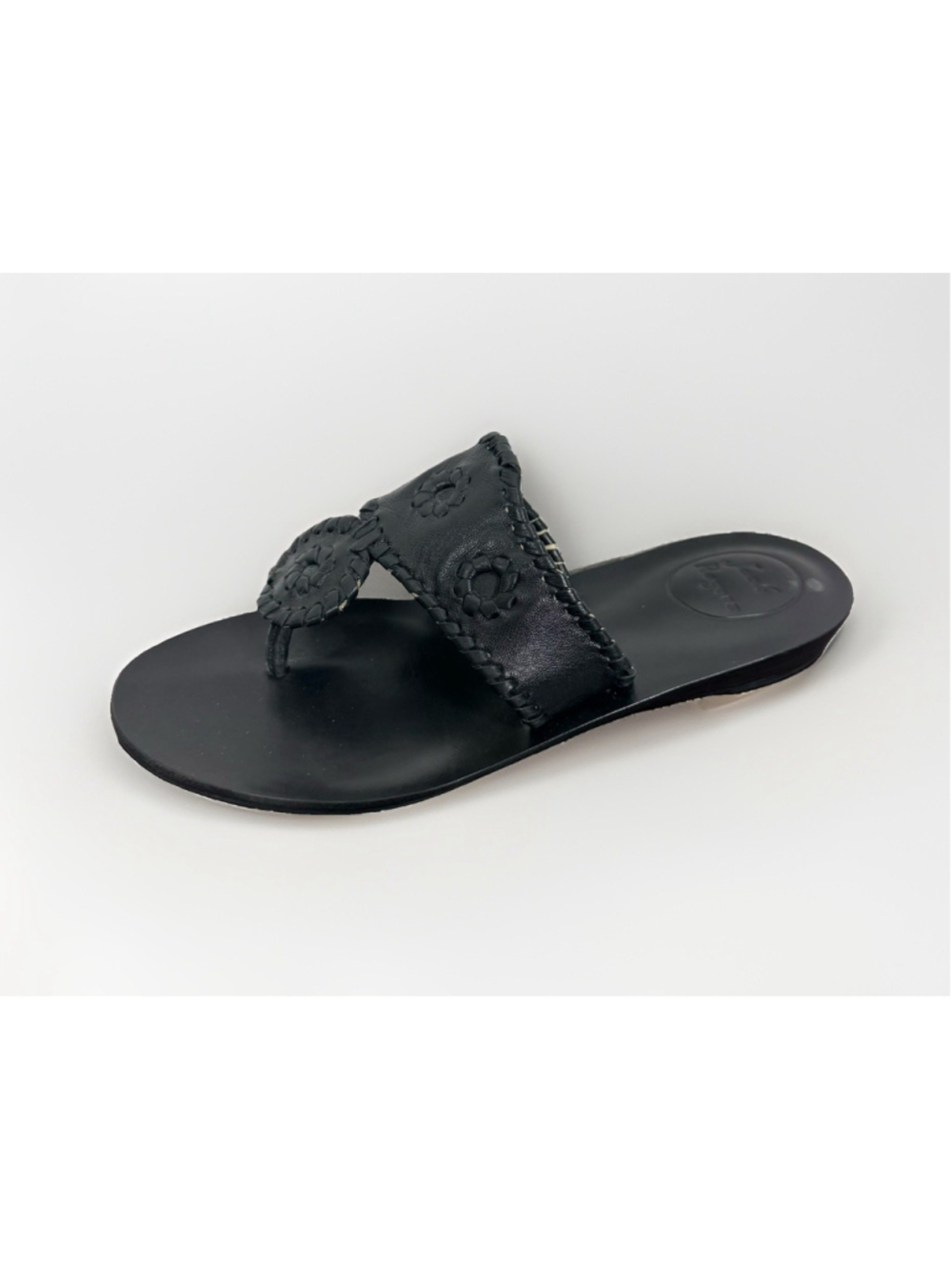JACK ROGERS Navajo Black Leather Whipstitch Sandal Flats Women 7M Summer Resort
